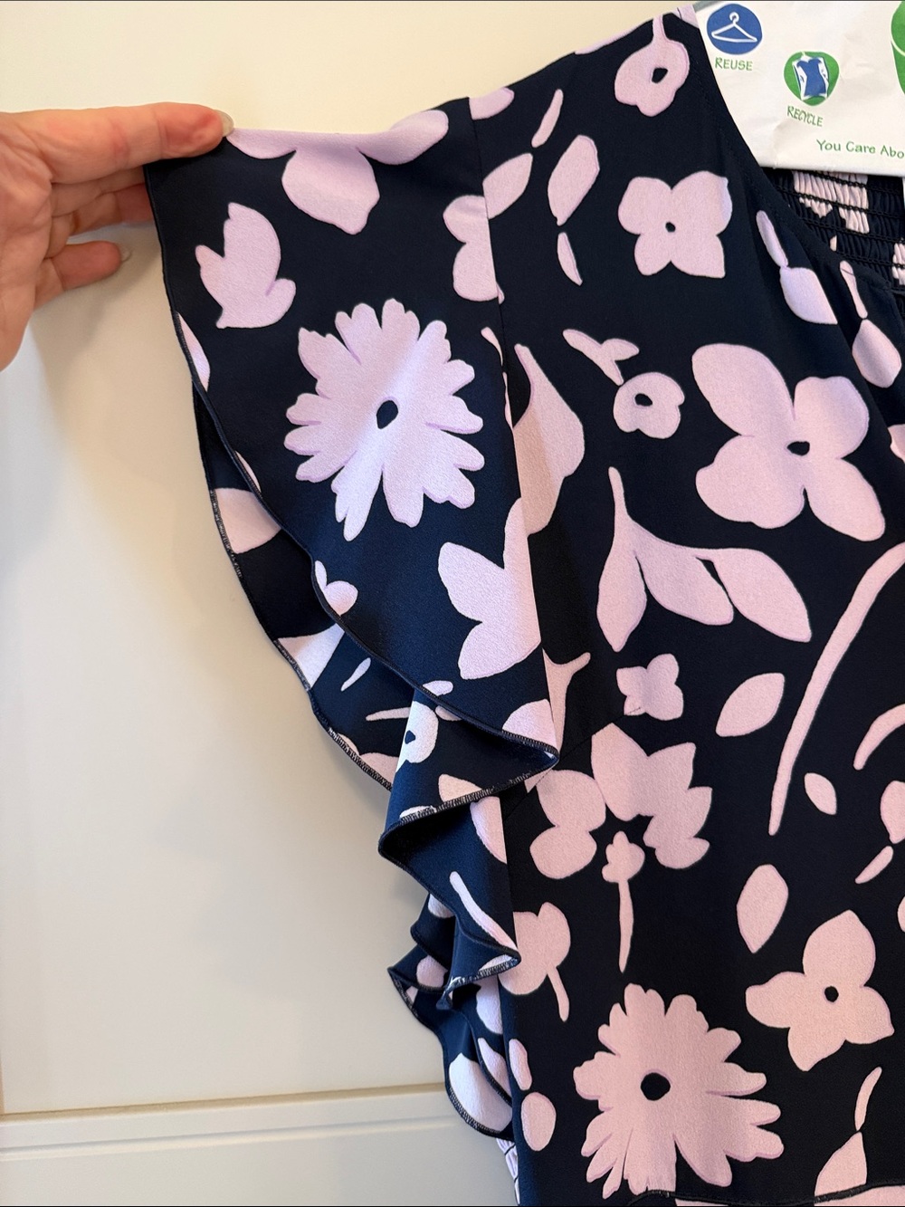 Kate Spade Floral Midi Dress Size 14 Navy Lavender Flutter Sleeve - Picture 2 of 10